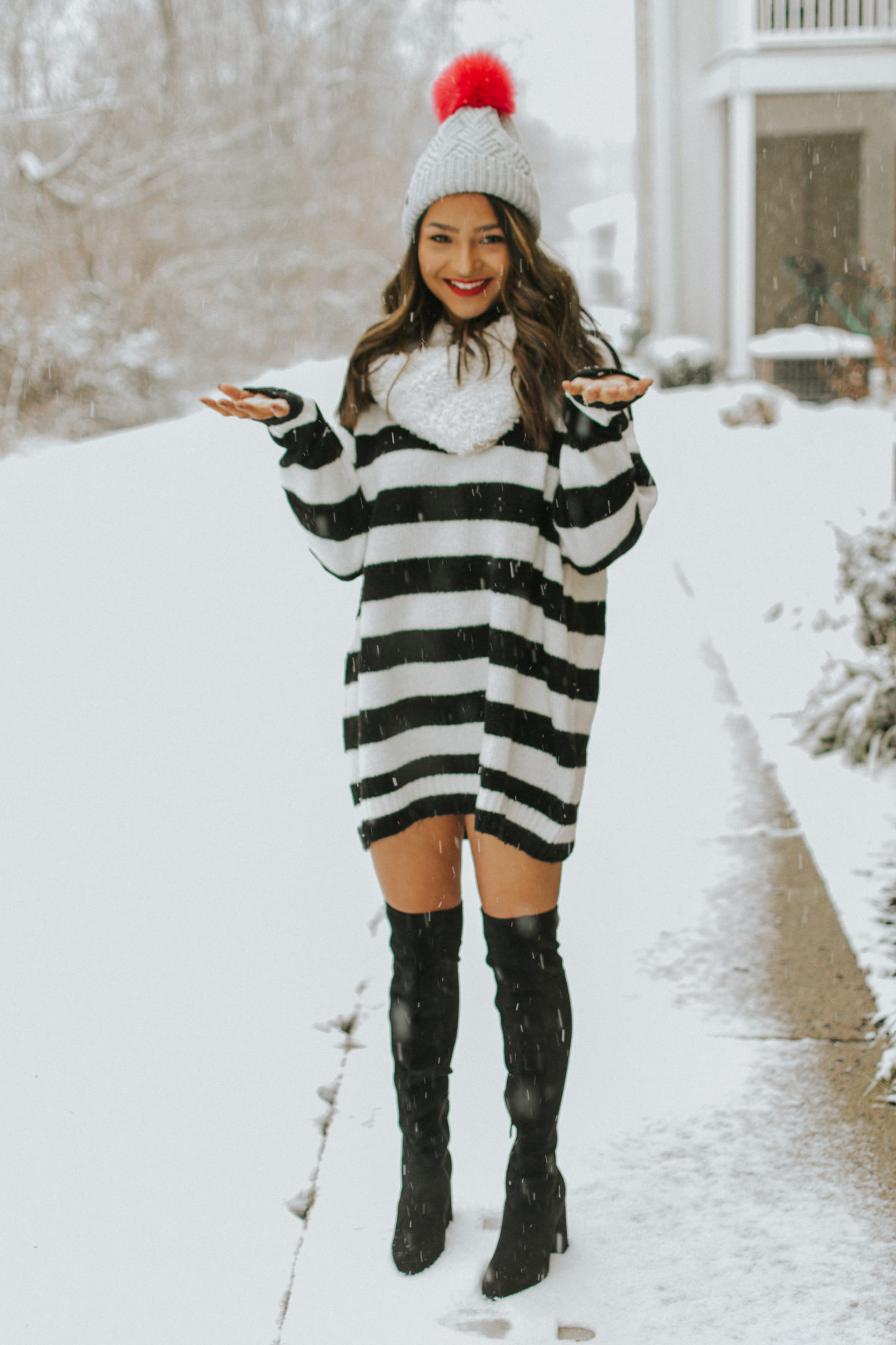 Zara Sweater Dress | Snow day | Over the Knee Boots