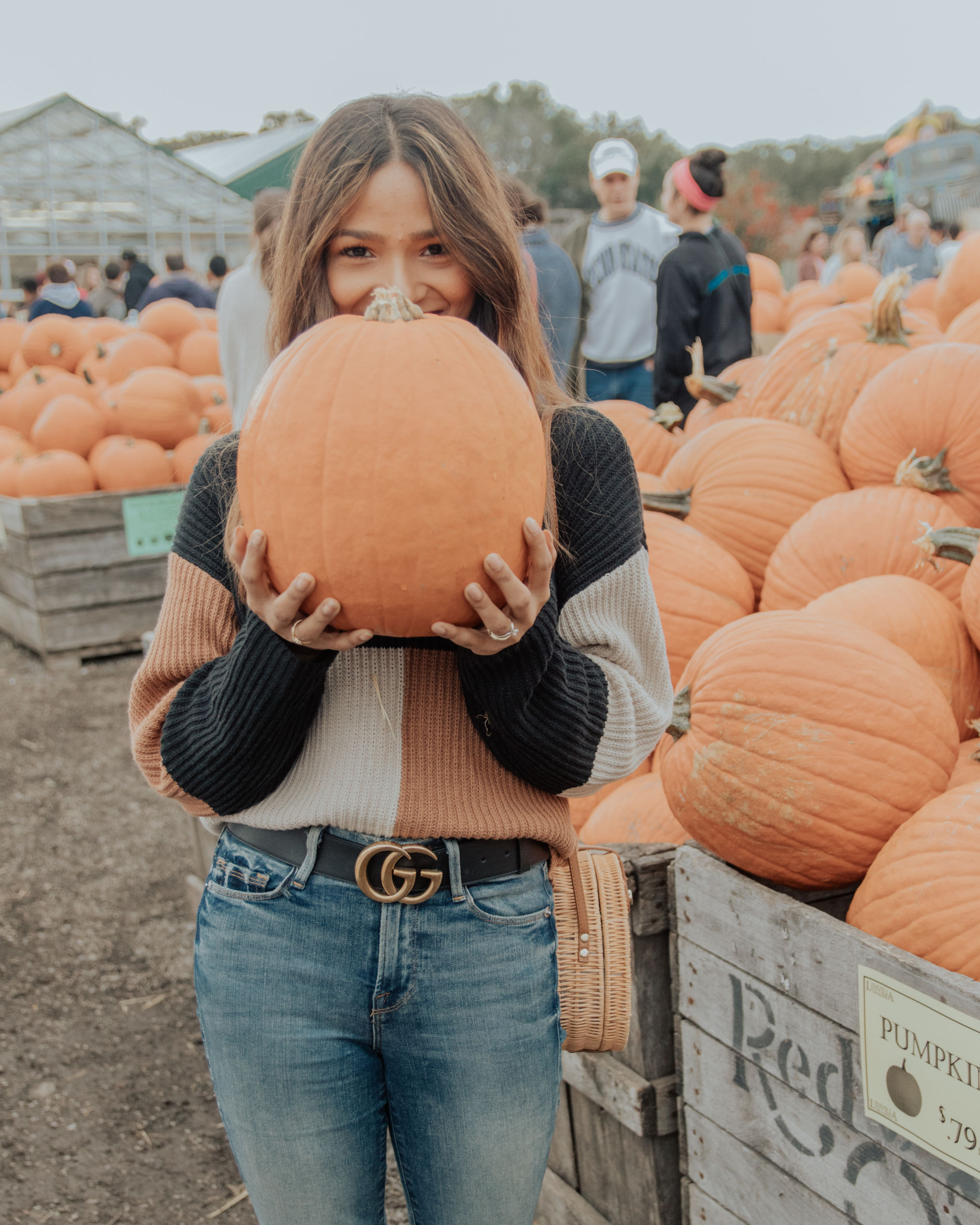 What to wear to a pumpkin orchard | color block sweater | fall sweater | fall outfit